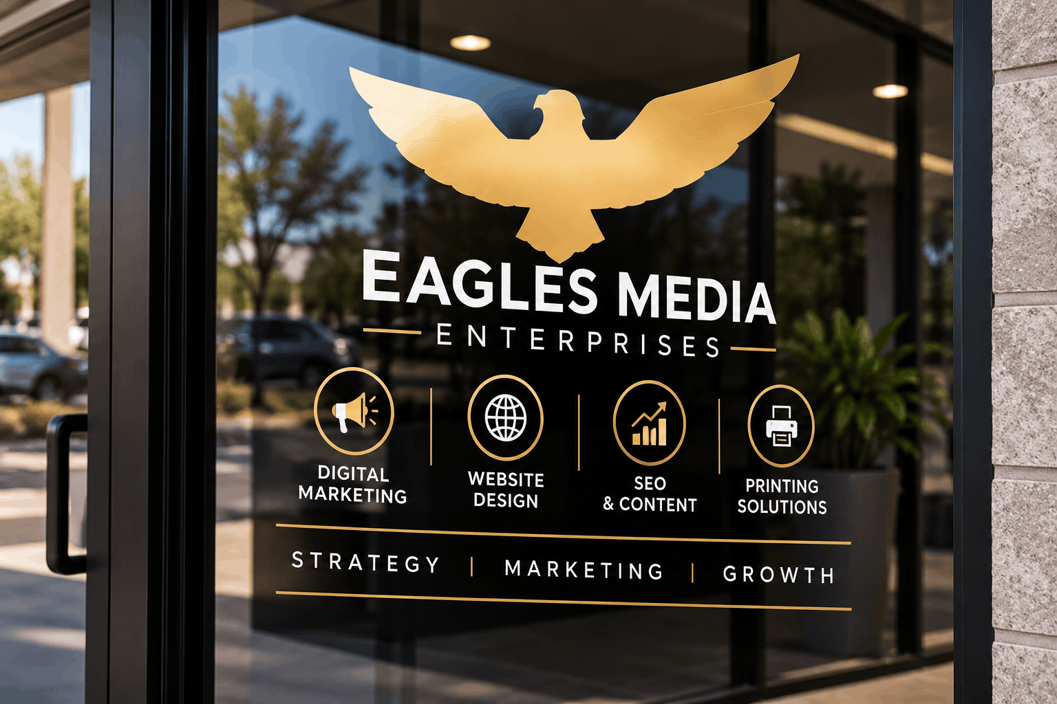 window decal(1) Promotional products such as notebooks and mugs for branding